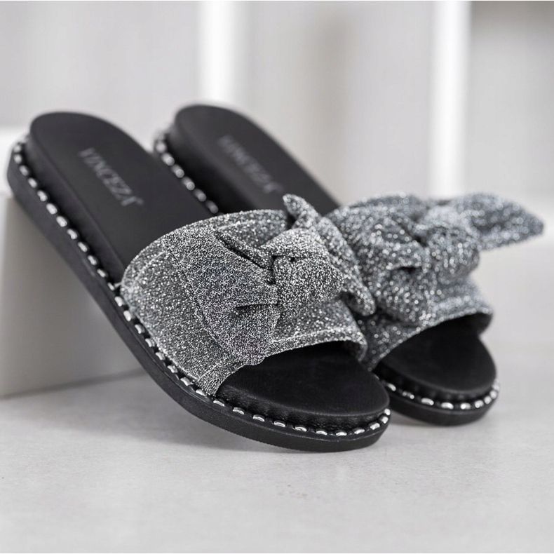 VINCEZA Pantofole Glitter nero grigio 2
