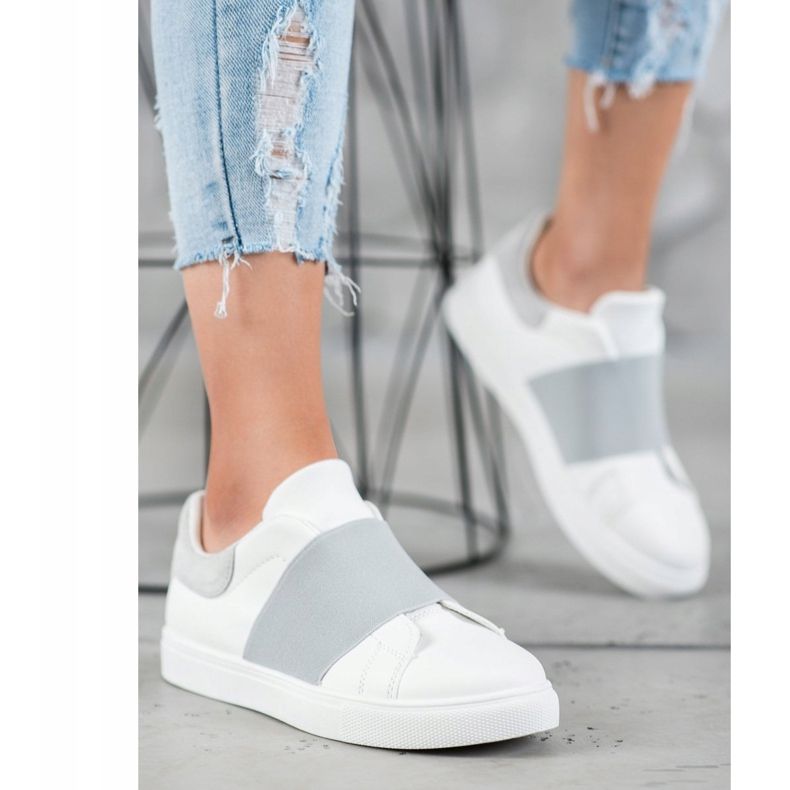 SHELOVET Scarpe slip-on con elastico bianco grigio 2