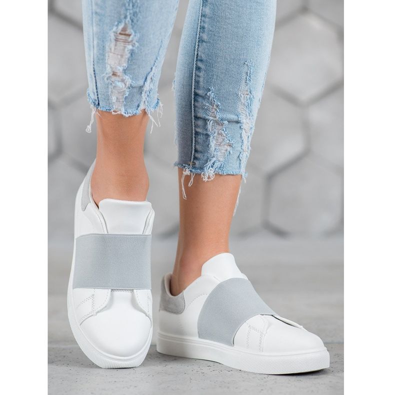 SHELOVET Scarpe slip-on con elastico bianca grigio 1