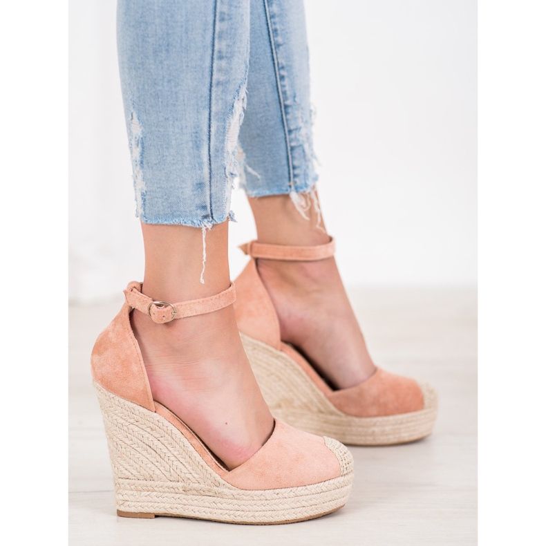 SHELOVET Espadrillas eleganti con zeppa rosa 1