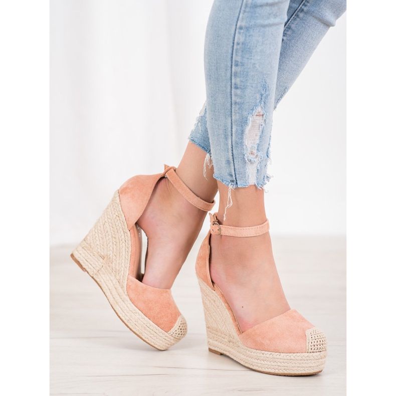 SHELOVET Espadrillas eleganti con zeppa rosa 2