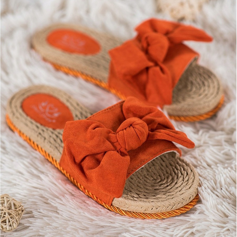 Small Swan Pantofole alla moda con fiocco arancia 1