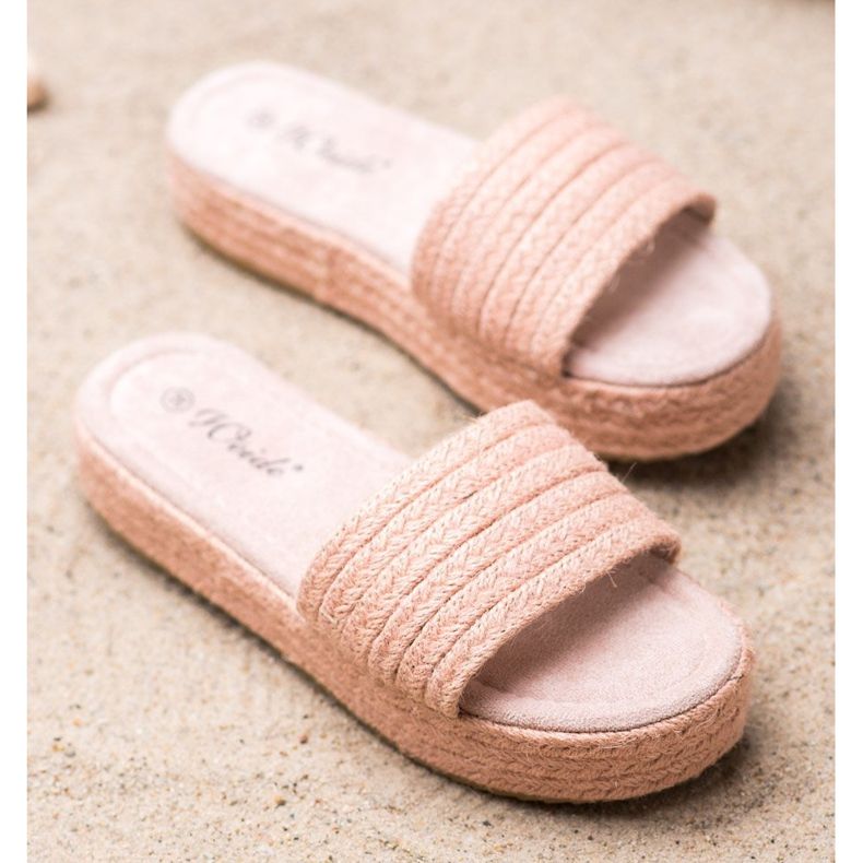 Weide Pantofole di paglia sulla piattaforma rosa 1