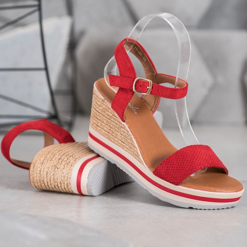 Weide Zeppe in pelle scamosciata alla moda rosso 1
