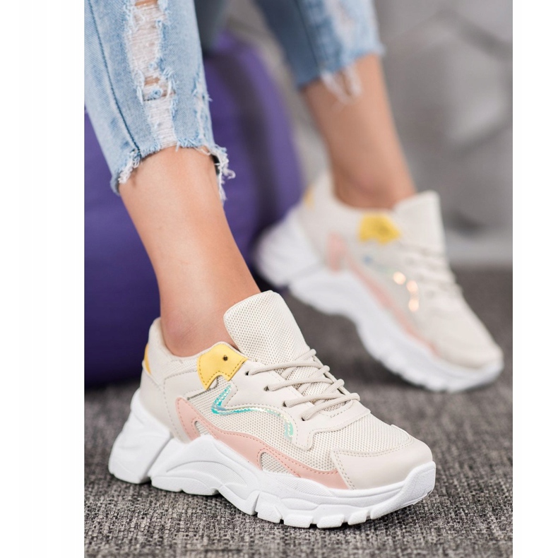 SHELOVET Sneakers alla moda sulla piattaforma beige rosa giallo 2