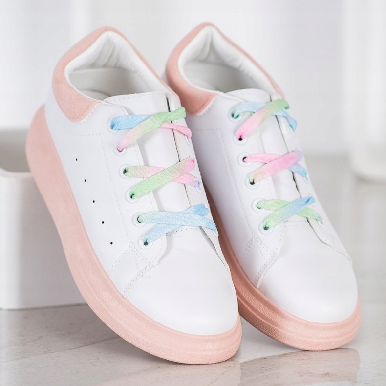 SHELOVET Sneakers Con Lacci Colorati bianca rosa 1
