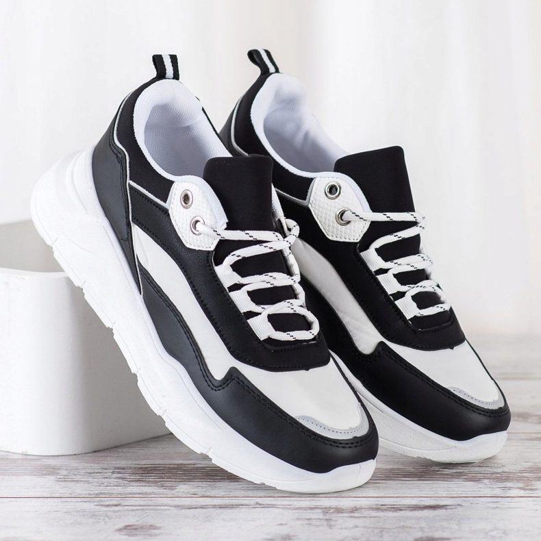 SHELOVET Sneakers allacciate alla moda bianco nero 1