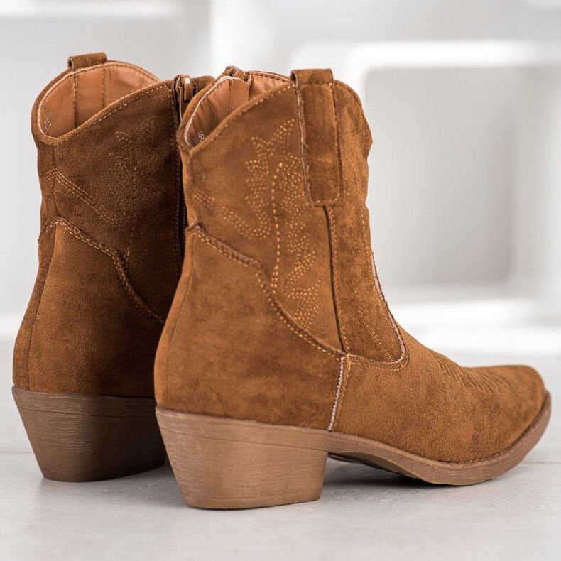 Ideal Shoes Stivali da cowboy con pelle scamosciata marrone 1