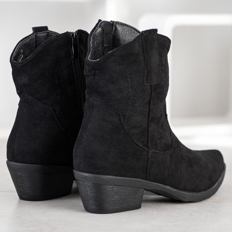 Ideal Shoes Stivali da cowboy con pelle scamosciata nero 1