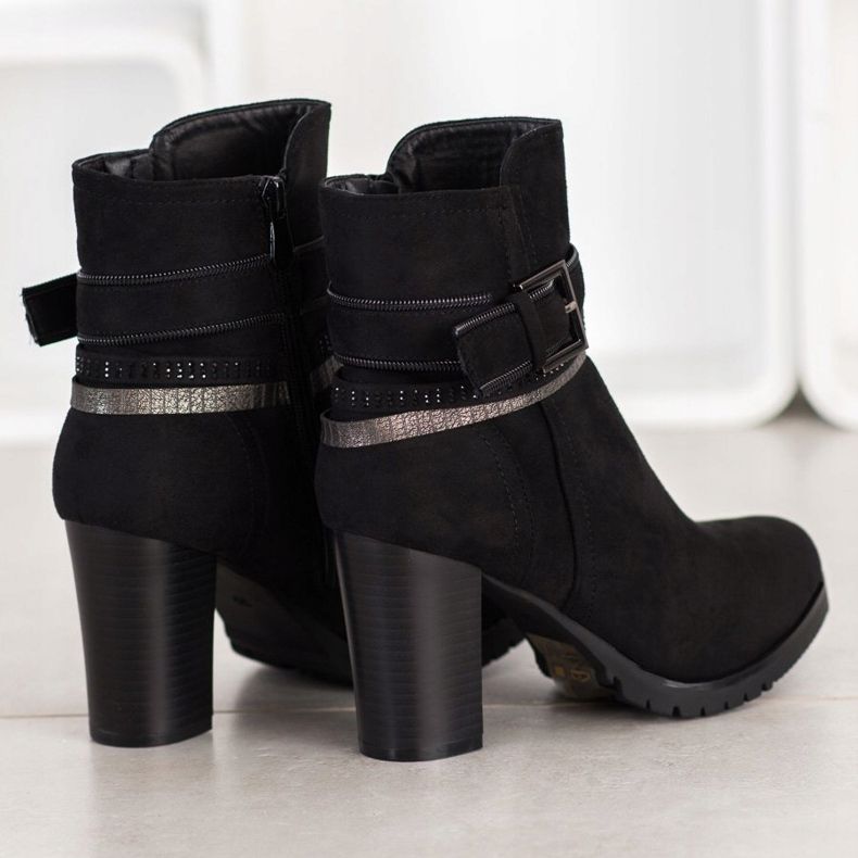 Queentina Stivaletti eleganti in pelle scamosciata nero argento 1
