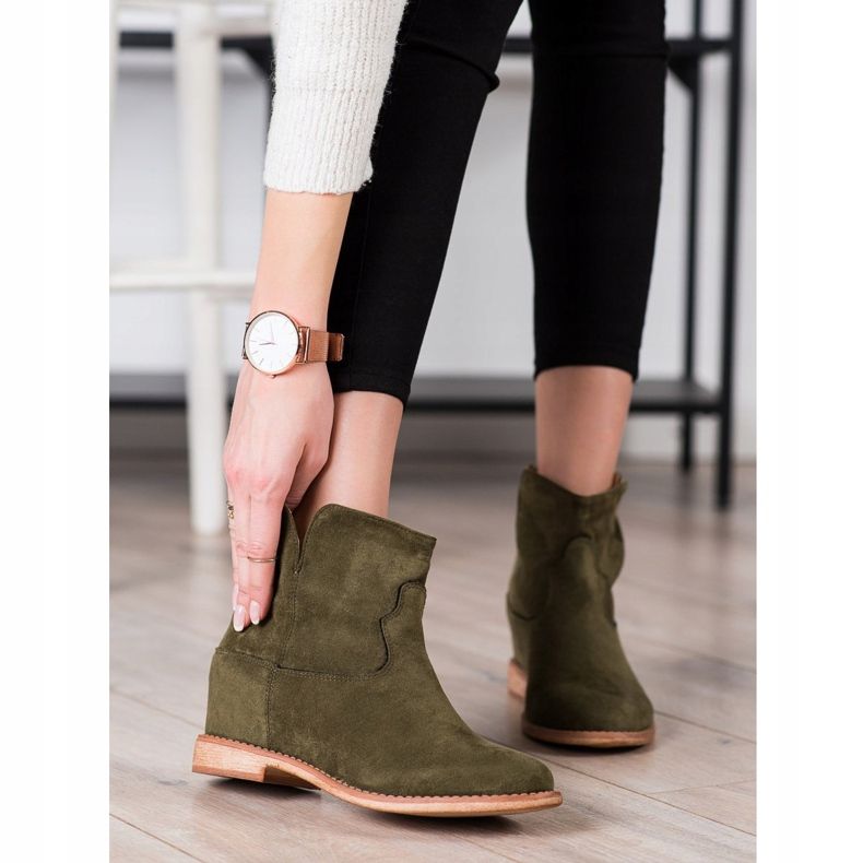 Bella Paris Stivali da cowboy in pelle scamosciata caldi verde 1