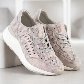Goodin Sneakers in pelle alla moda beige marrone d'oro 2