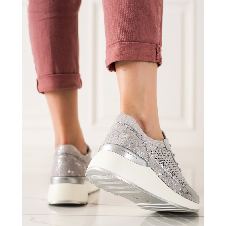 Goodin Sneakers in pelle alla moda argento grigio 1
