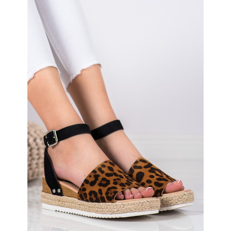 Kylie Sandali con zeppa con stampa leopardata marrone nero 1