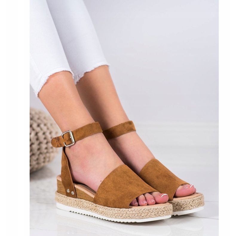 Kylie Sandali con zeppa color cammello marrone 1