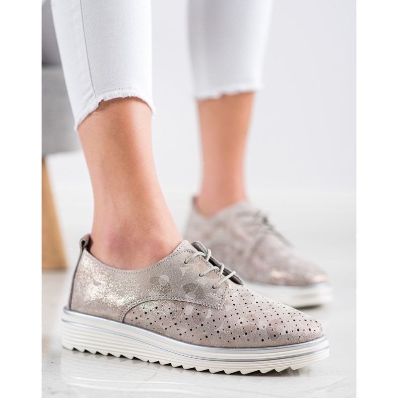 Kylie Scarpe brogue in pelle sulla piattaforma beige marrone 1