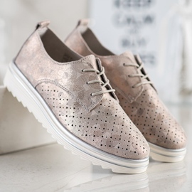 Kylie Scarpe brogue in pelle sulla piattaforma beige marrone 2
