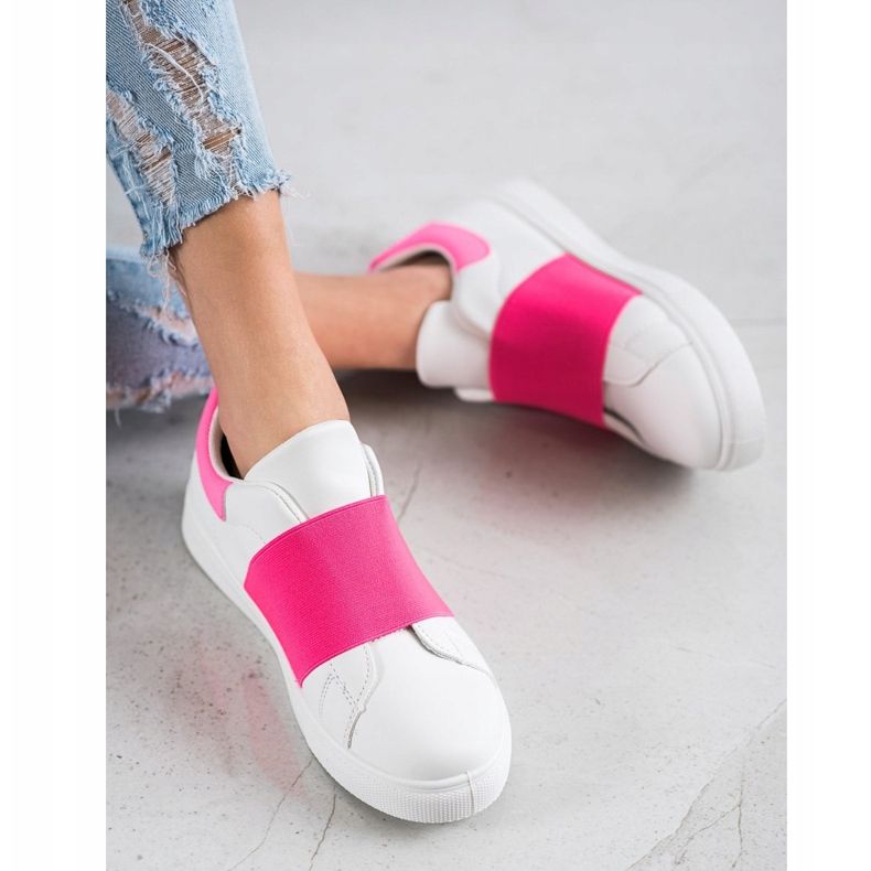 SHELOVET Scarpe slip-on con elastico bianca rosa 1