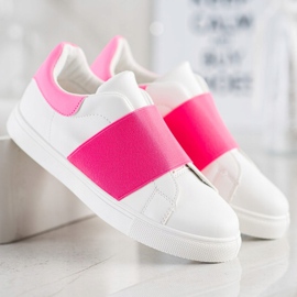 SHELOVET Scarpe slip-on con elastico bianca rosa 2