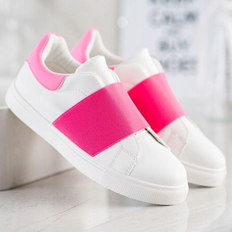 SHELOVET Scarpe slip-on con elastico bianca rosa 2