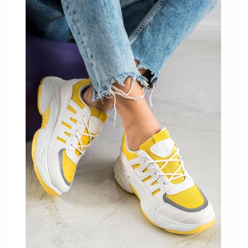 SHELOVET Comode Sneakers Con Rete bianca grigio giallo 2