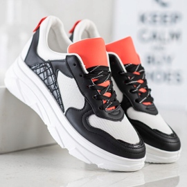 SHELOVET Sneakers casual in ecopelle bianca nero 2