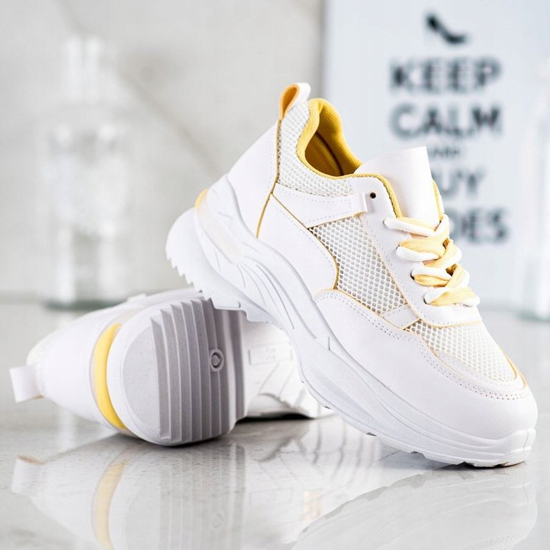 SHELOVET Comode scarpe da ginnastica bianche bianco giallo 1
