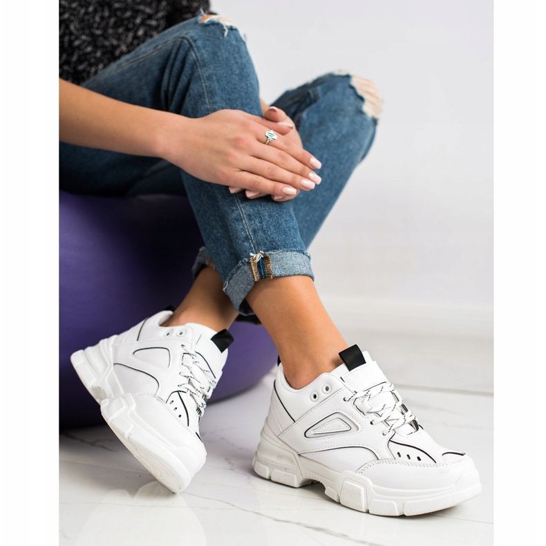 SHELOVET Scarpe da ginnastica bianche alla moda bianco nero 1