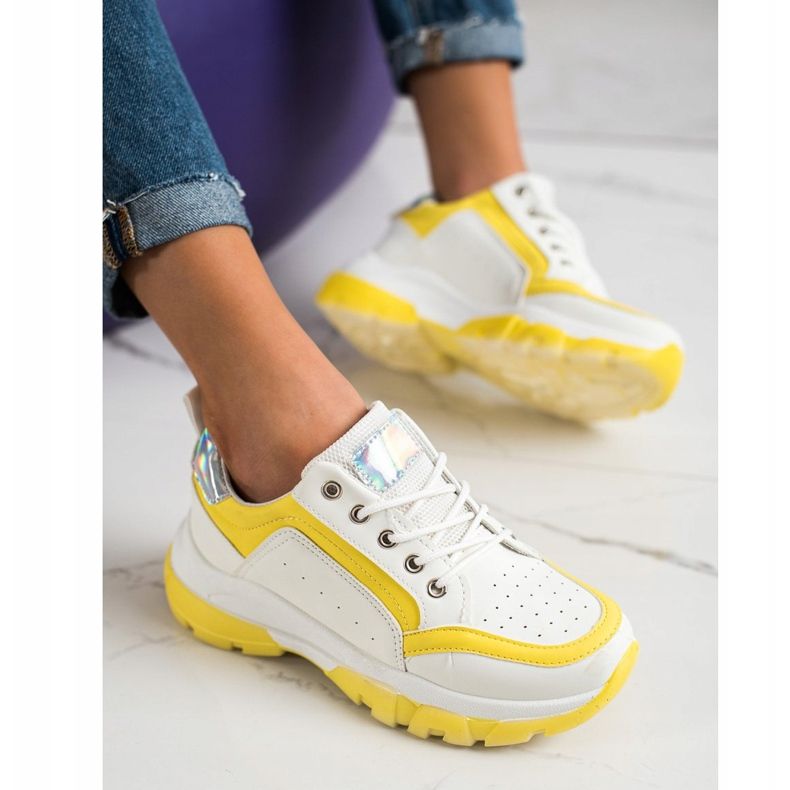 SHELOVET Sneakers in ecopelle bianca d'argento giallo 1