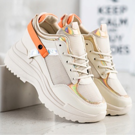 Marquiz Scarpe da ginnastica con zeppa beige arancia d'oro 1