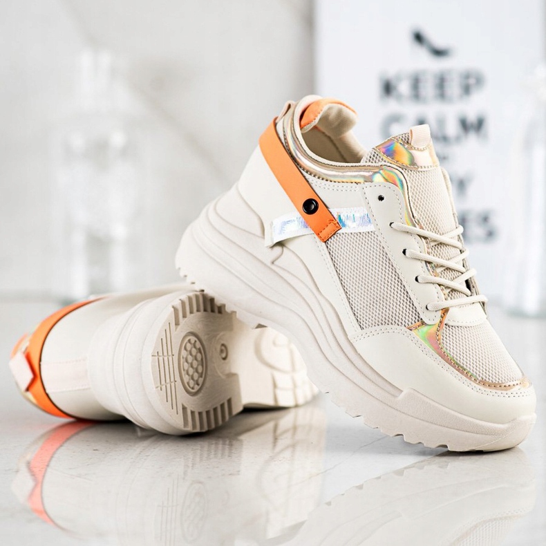 Marquiz Scarpe da ginnastica con zeppa beige arancia d'oro 2