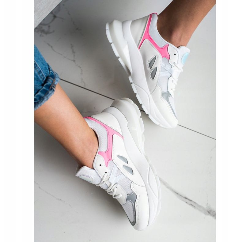 SHELOVET Sneakers Sulla Piattaforma Con Mesh bianca rosa 1