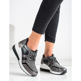 VINCEZA sneakers in pelle lucida nero argento 1