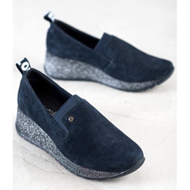 Filippo Scarpe in broccato di pelle blu navy 1