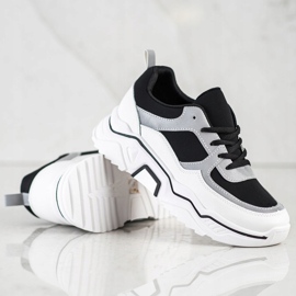 SHELOVET Comode sneakers sportive bianco nero argento 1