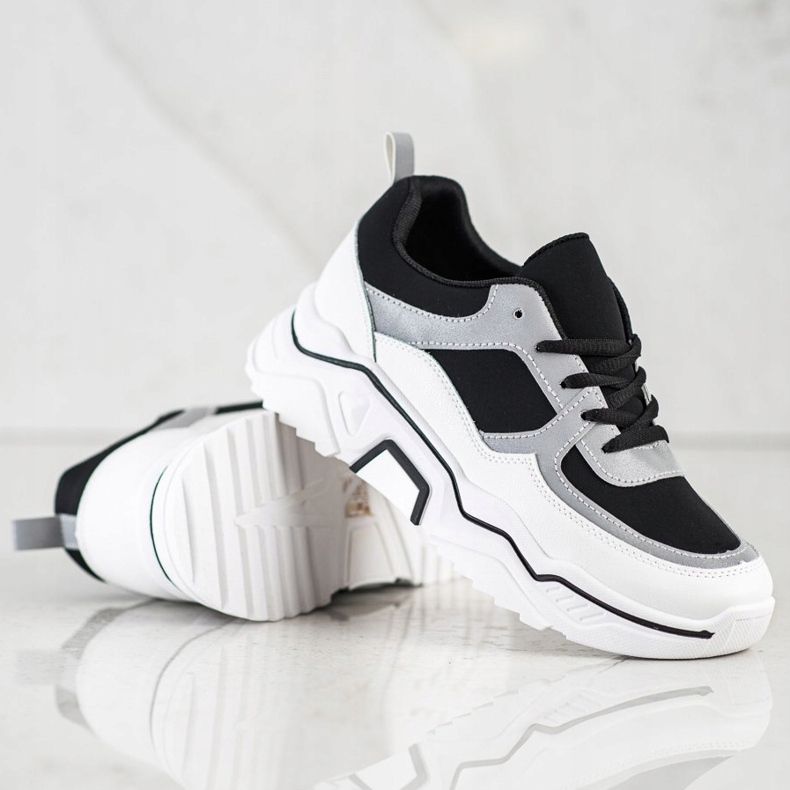 SHELOVET Comode sneakers sportive bianca nero d'argento 1