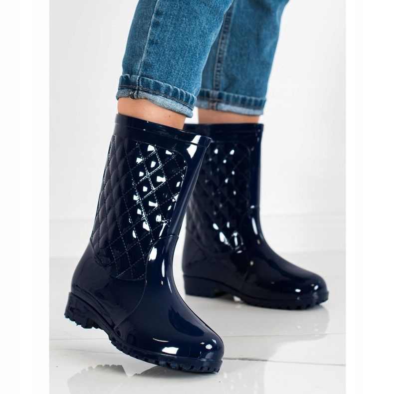 Bona Stivali di gomma trapuntati lucidi blu navy 1
