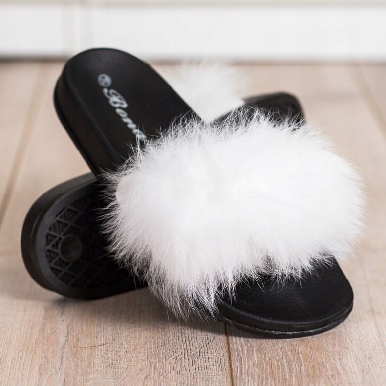 Bona Infradito alla moda con pelliccia bianca 1