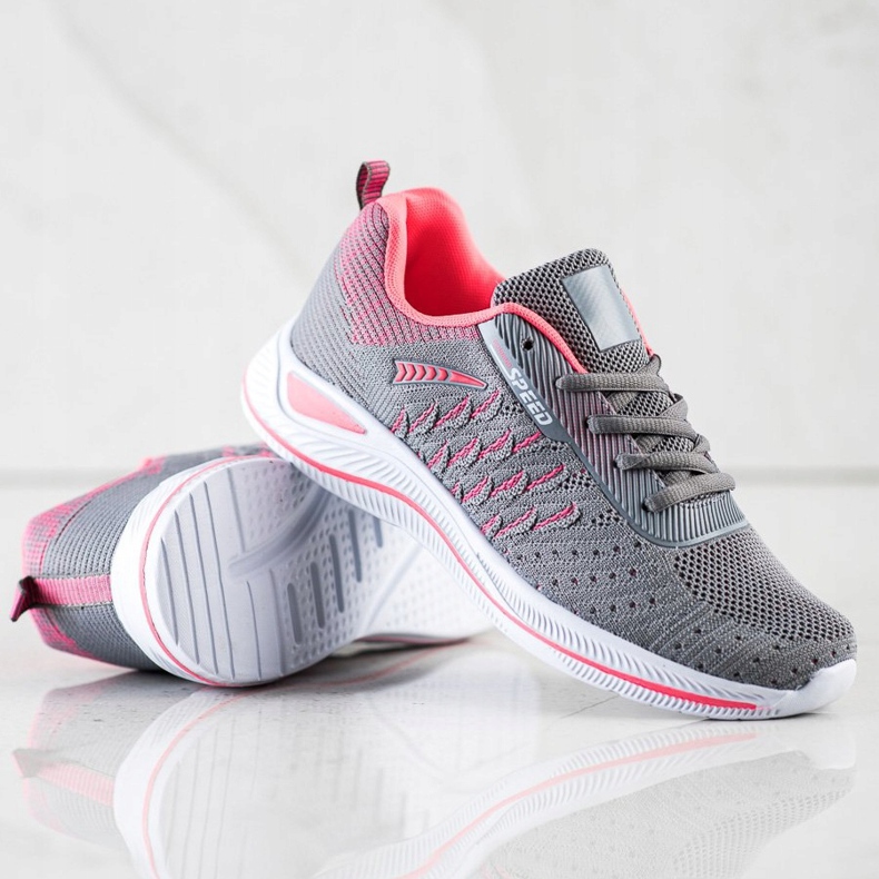 Bona Scarpe sportive per la velocità di corsa rosa grigio 1