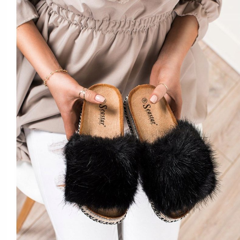 Seastar Pantofole alla moda su una piattaforma decorativa nero 2