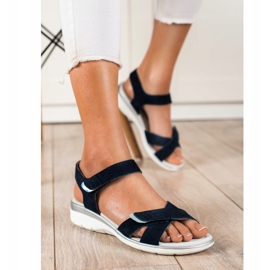 Sandali In Pelle Con Velcro VINCEZA blu navy 2