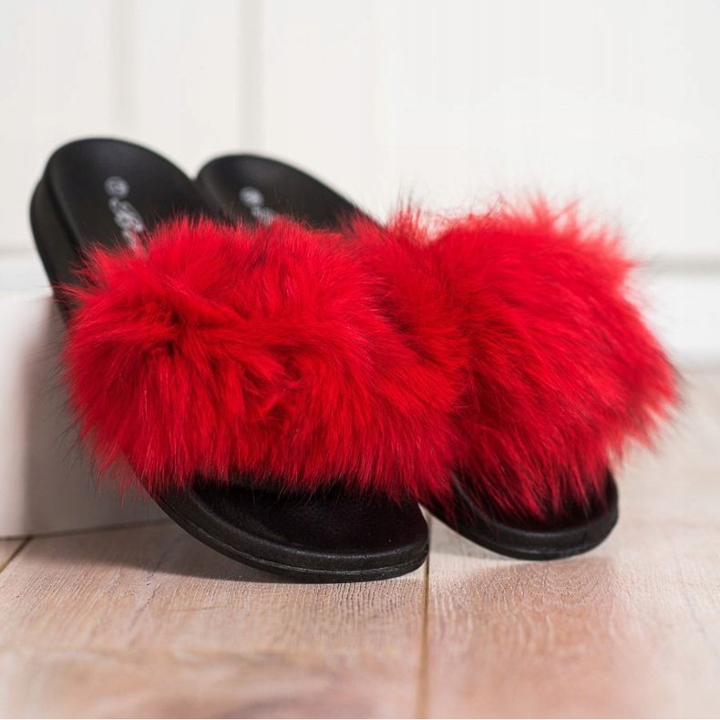 Bona Infradito alla moda con pelliccia rosso 1