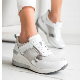 Sneakers In Pelle Con Glitter VINCEZA bianca d'argento 2