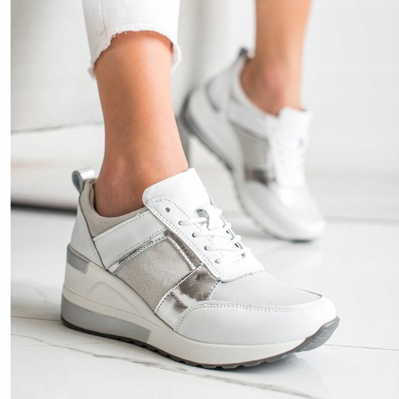 Sneakers In Pelle Con Glitter VINCEZA bianca d'argento 2