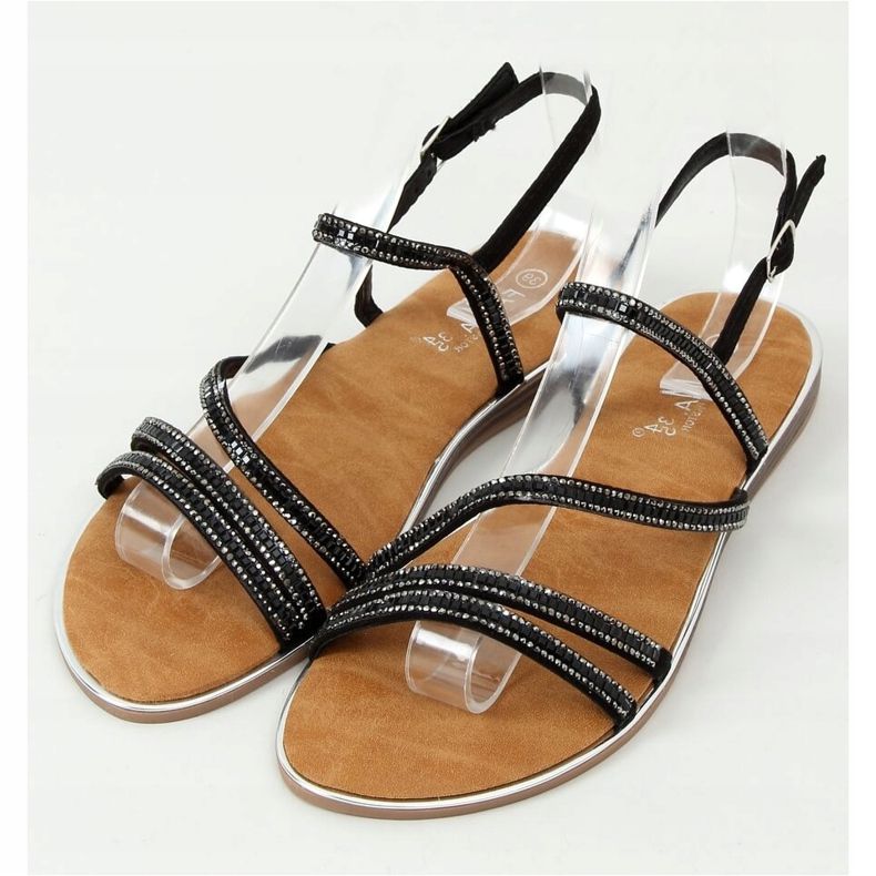 Sandali con zirconi neri SM0023 Black nero 1