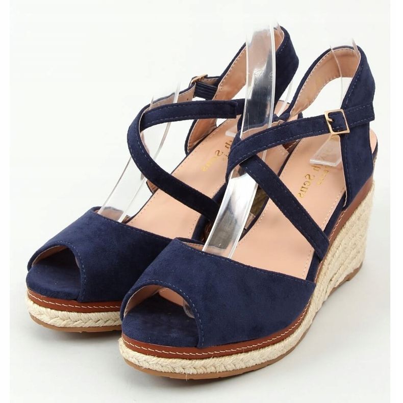 Espadrillas sulla zeppa open toe blu navy FG19 Blue 1