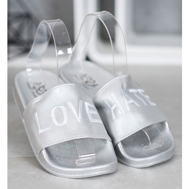 Small Swan LOVE &amp; HATE Pantofole Ecopelle d'argento 2