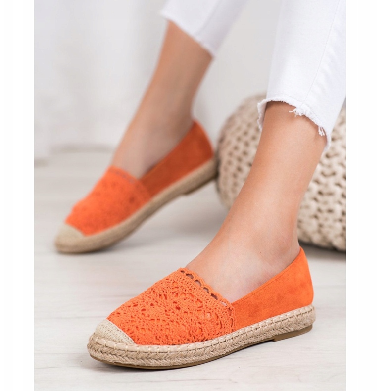 Small Swan Espadrillas in camoscio con pizzo arancia 1