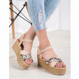 SHELOVET Sandali con zeppa Stampa serpente beige 1