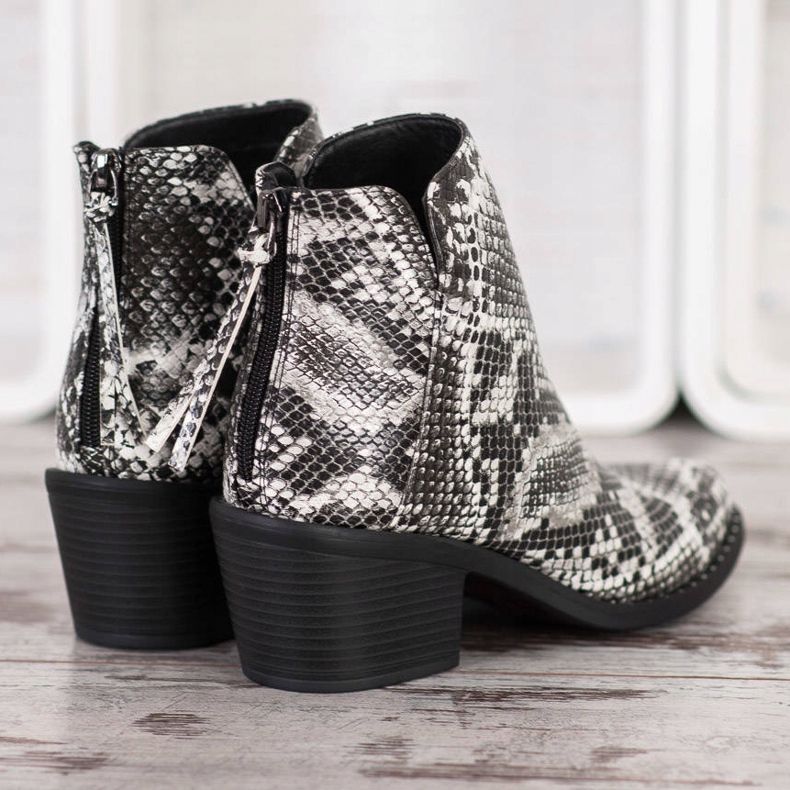 SHELOVET Stivaletto con stampa serpente bianca nero 1